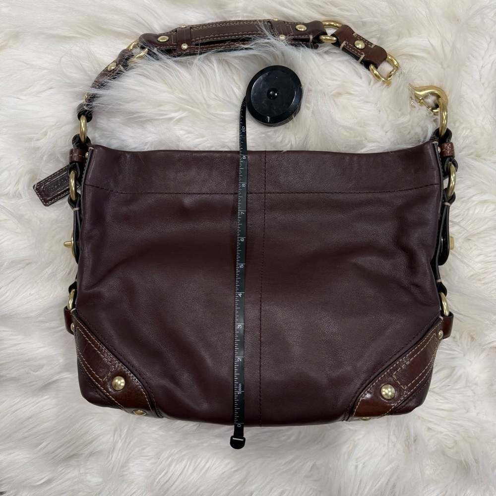 Coach Dark Brown Leather Shoulder Bag with Gold Accents - Picture 7 of 8